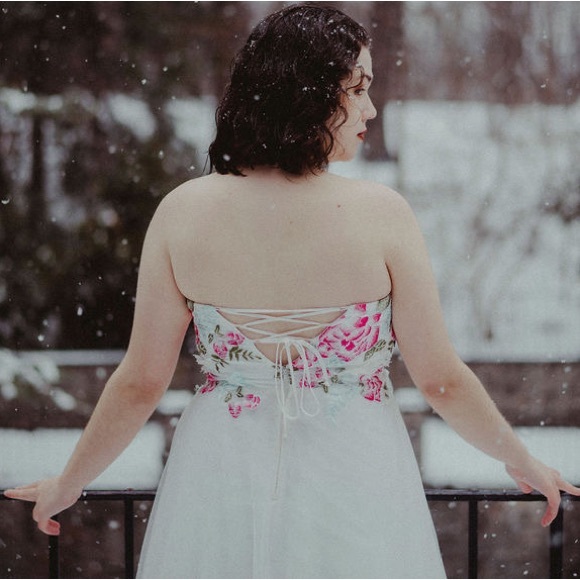 EUC Strapless Embroidered Prom Dress - Picture 3 of 13